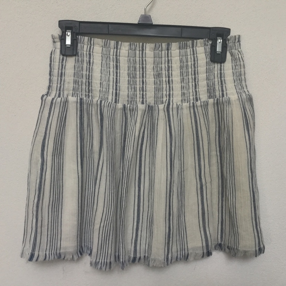 Aerie Blue, White Striped Raw Hem Elastic Waist Skirt Size Small Summer Beachy
